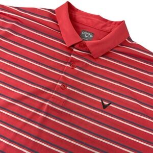 Callaway Opti Dri Golf Polo Mens XL Salmon Pink Stripe Performance Short Sleeve